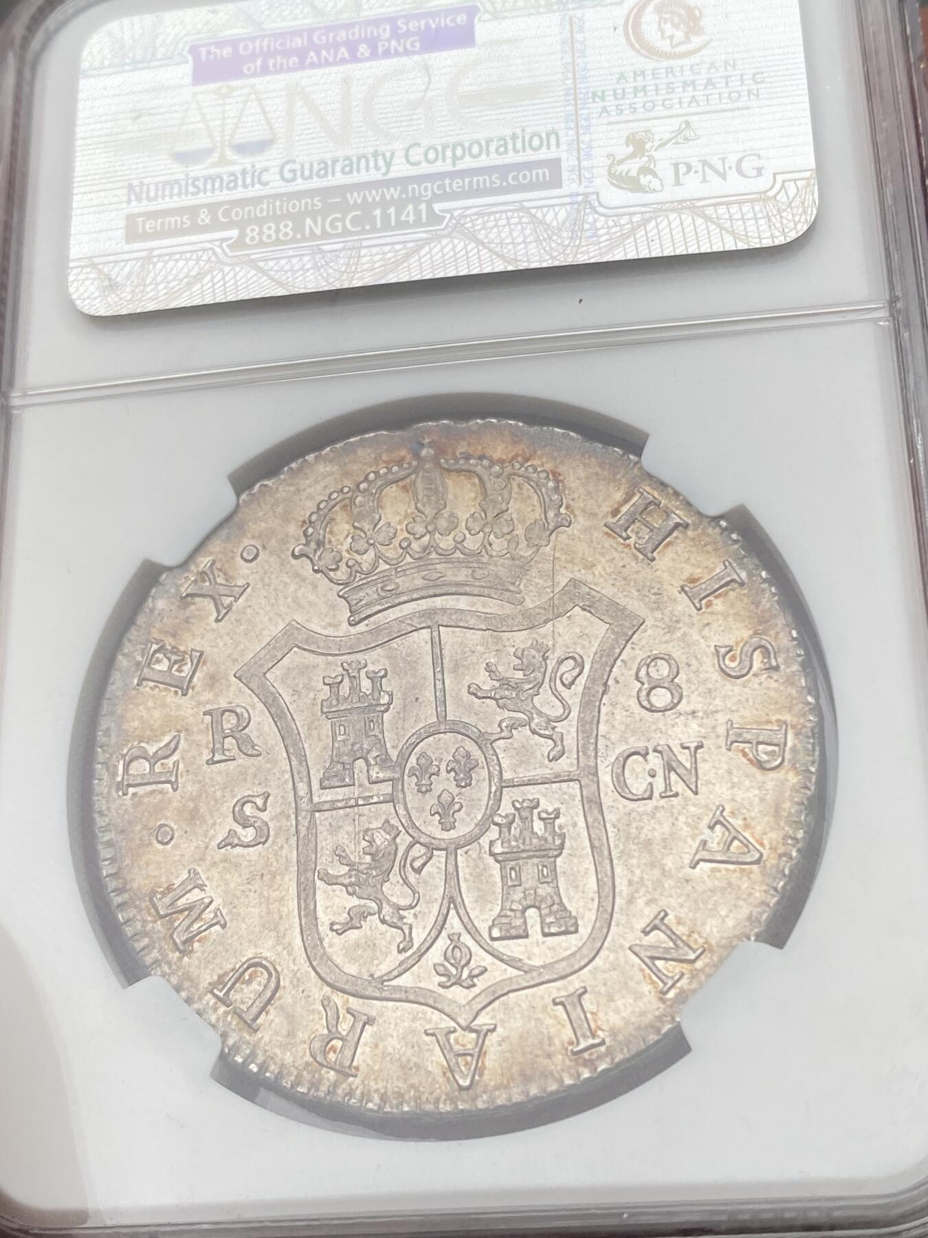 万国钱币拍卖第049期（万国夏季大拍） NGC MS63 1809年西班牙费迪南七世8R大银币 西班牙本土版 原味高分极其难得 温润酒红焕蓝彩 转光依旧 NGC老评 无与伦比的收藏品质