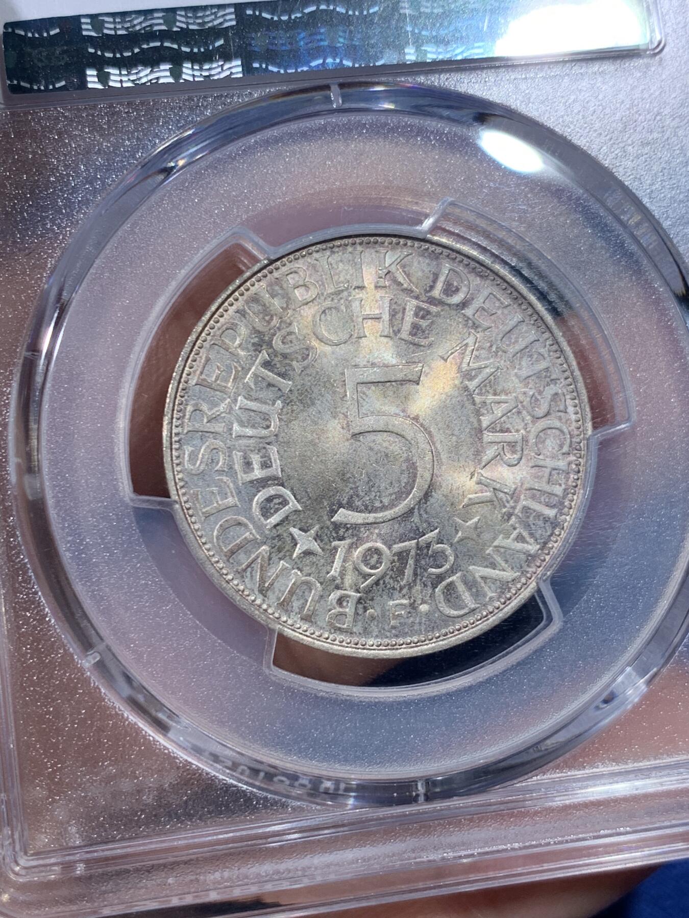 《竞宝斋》第398场 周日，周一，2场连拍 （全场包邮） PCGS MS66 1973-F版 5马克银币 雄鹰马克高分原味包浆