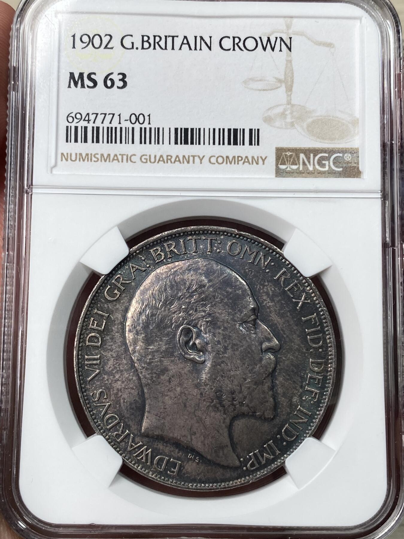 万国钱币拍卖第049期（万国夏季大拍） NGC MS63 1902年英国爱德华七世马剑克朗 原味英伦酱黑五彩 