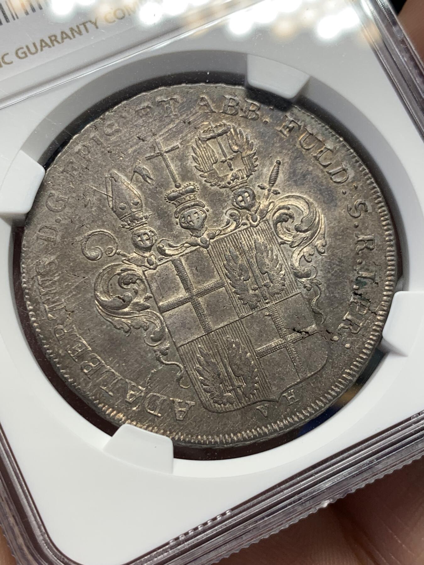 《竞宝斋》第398场 周日，周一，2场连拍 （全场包邮） NGC MS61 德国 1795年 富尔达 泰勒大银币 经典品种 徽章 包浆 都非常精美