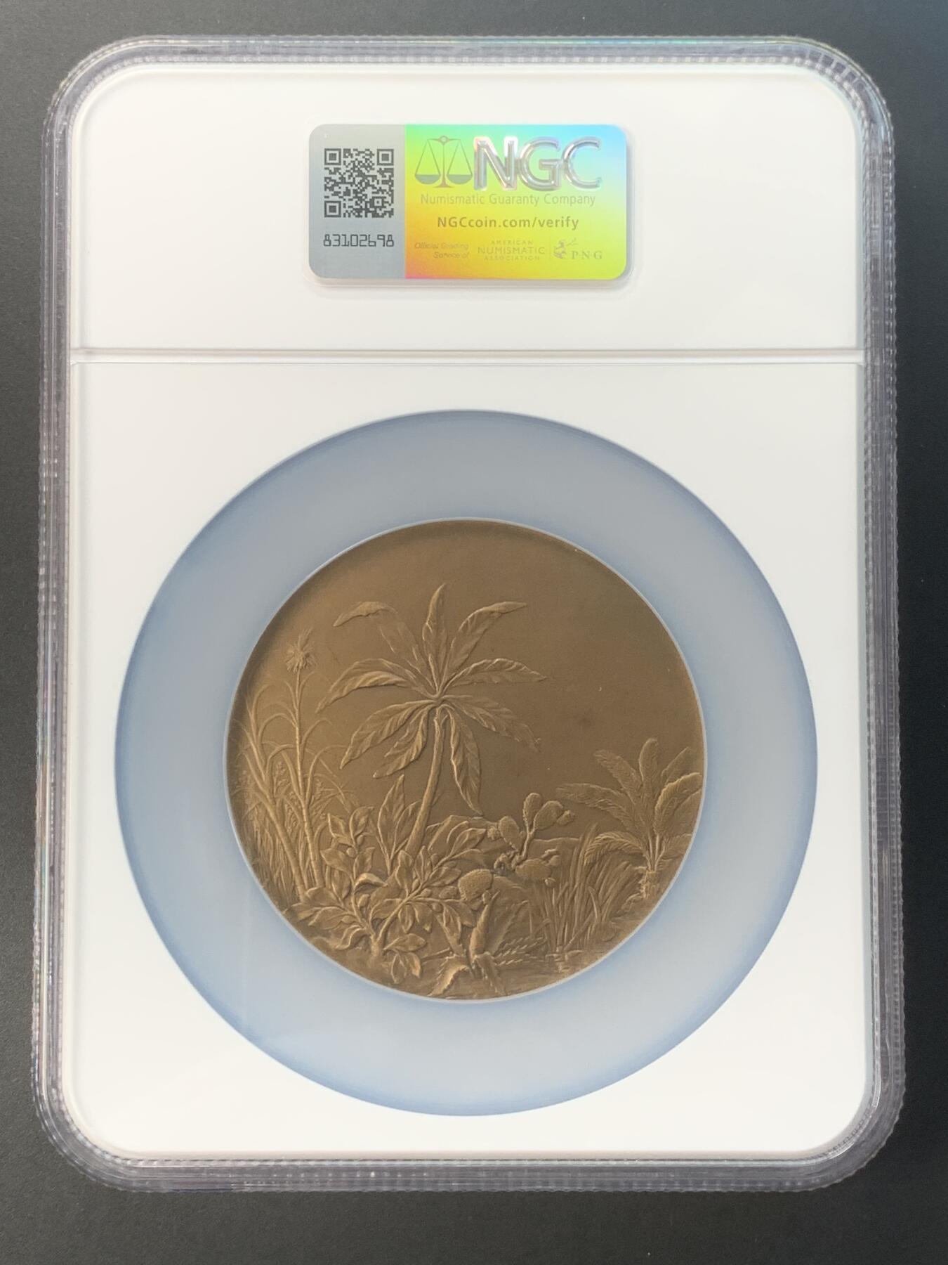 掌中浮雕-藏着的欧洲第031场 NGC MS64 ：1910年法国全球殖民铜奖章 ，68mm， 雕刻家：Lucien COUDRAY  ，Nicolas Maier法国优秀雕刻家作品书#226号