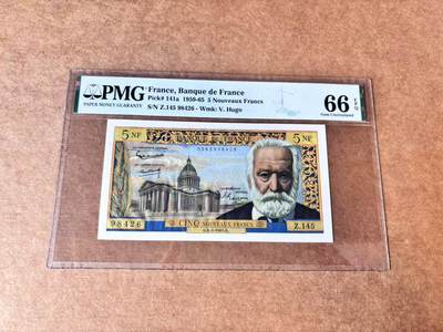 【Blue Auction】第692期——法国纸币专场Part II (Pre 1965) - 法国 1965年5新法郎 雨果 PMG66EPQ 
