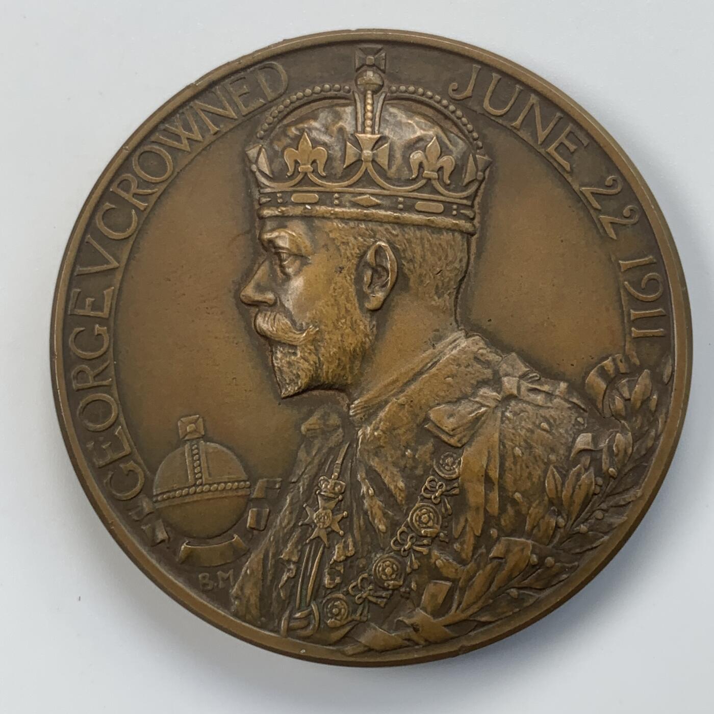 掌中浮雕-藏着的欧洲第031场 1911年英国乔治五世登基纪念铜章，51mm，原盒