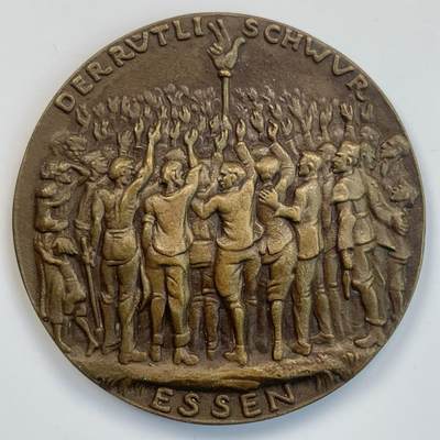 掌中浮雕-藏着的欧洲第031场 - 德国章牌大师卡尔.哥茨作品：1923年德国埃森鲁特利宣誓铜章，61mm，少见品种