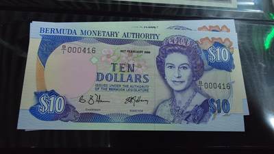 世界钱币～微拍第188期暨2025年第27期  存货清理 1989年百慕大10元B1冠 全新绝品尾号416