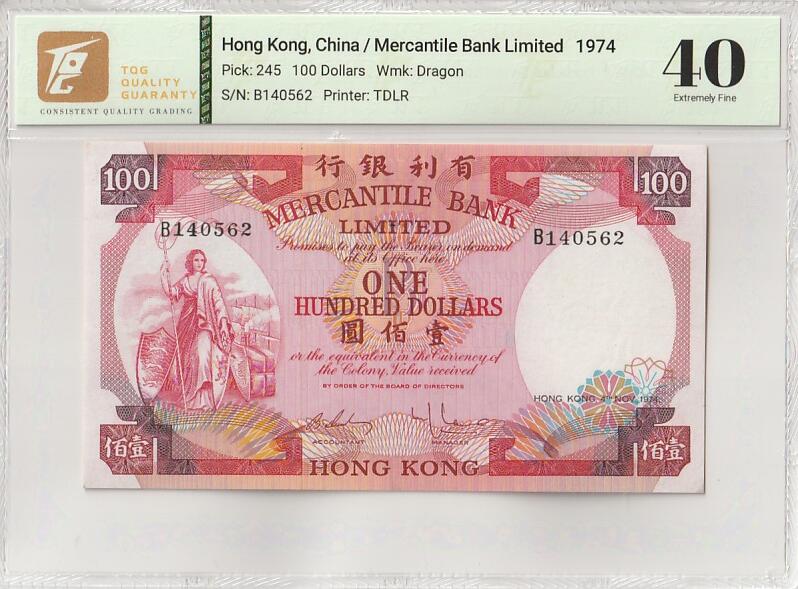 2025七月第一期（总第183期） 香港有利银行1974版100元TQG40分，早已结业不存在的银行，女神和香港俯瞰图，有利银行纸币的绝唱