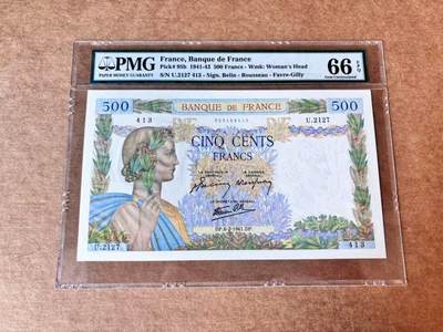 【Blue Auction】第692期——法国纸币专场Part II (Pre 1965) - 法国 1941年500法郎 超大票幅  PMG66EPQ