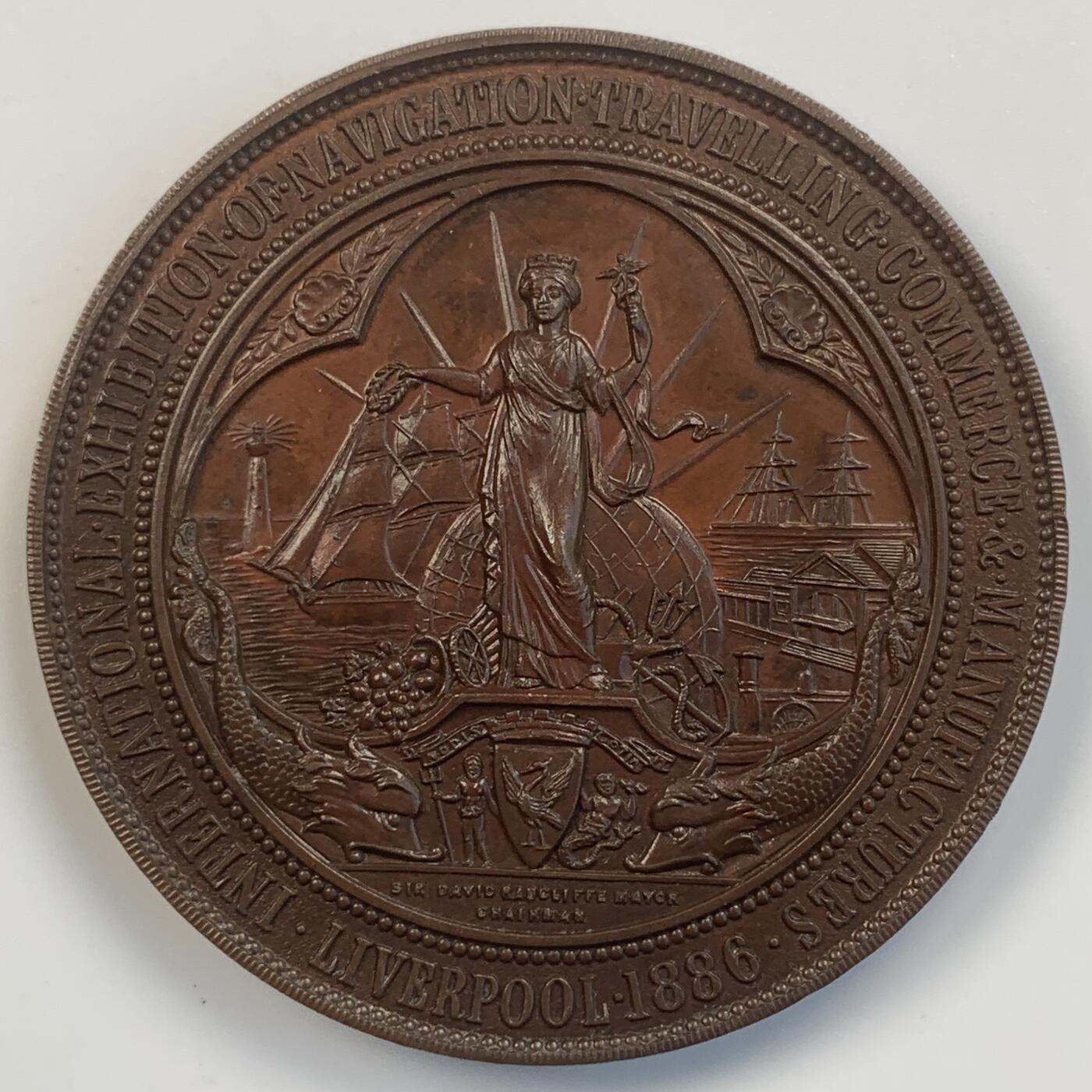 掌中浮雕-藏着的欧洲第031场 1886年英国维多利亚像利物浦航海商旅及制造业国际博览会铜章，51mm