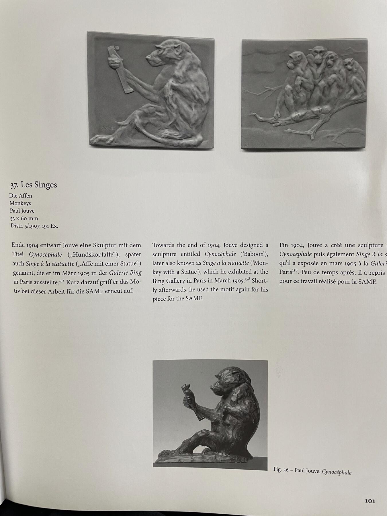 「木头集藏」章牌精品专场！ JOUVE～SAMF系列37号作品：狒狒 铜章，尺寸：60 × 53 mm，88g ，边铭：丰饶角 BRONZE 火蝾螈 122，新艺术风格动物章，铜章发行量仅111枚，品相上佳，估计评级分数64分以上水平