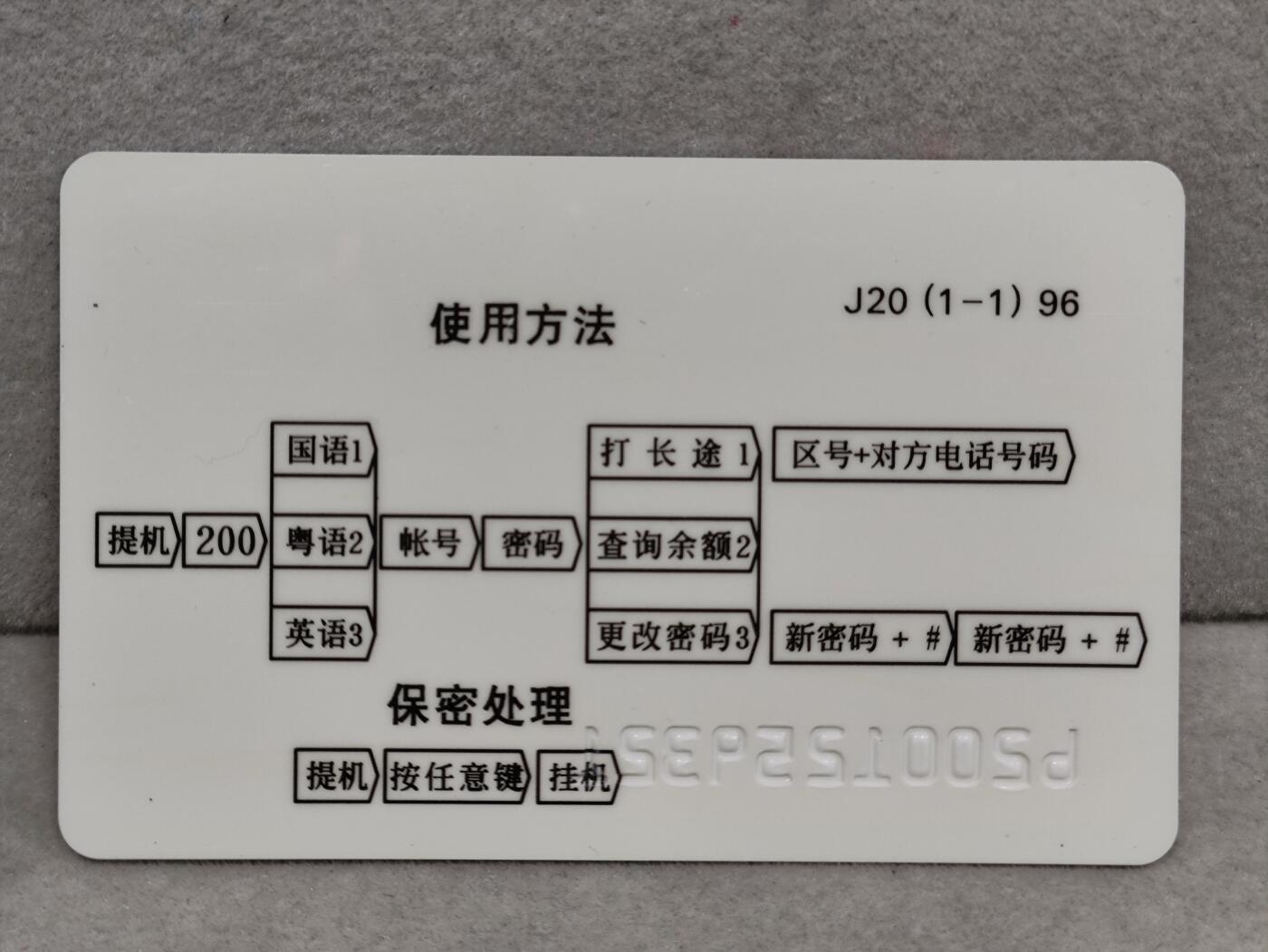 电话卡第三期 广东省邮电管理局200卡，96 J20，中国古代军事家-孙子