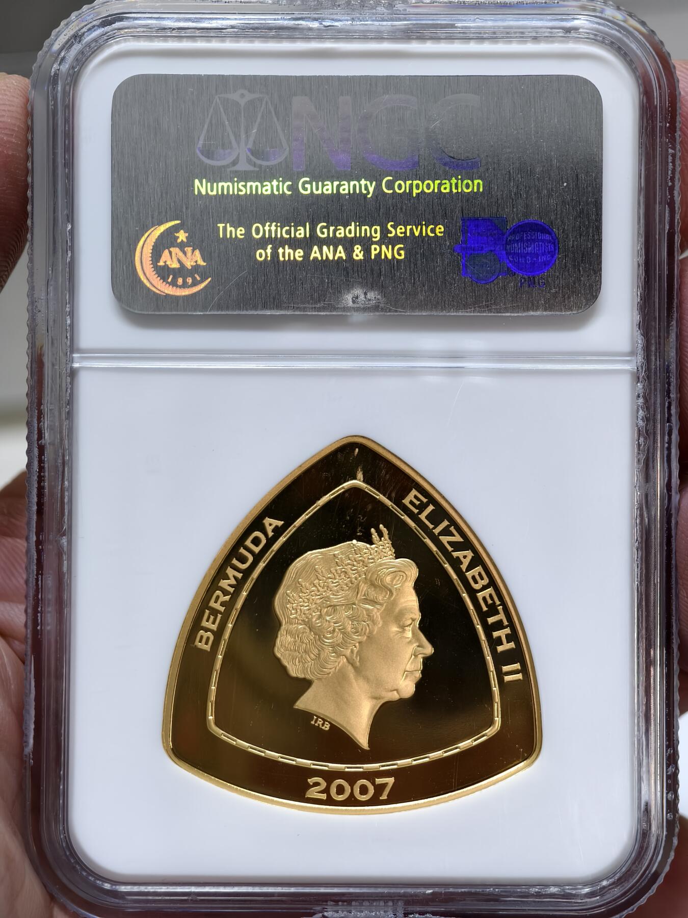 NGC-PF70UC英属百慕大2007年精制帆船三角异形金币