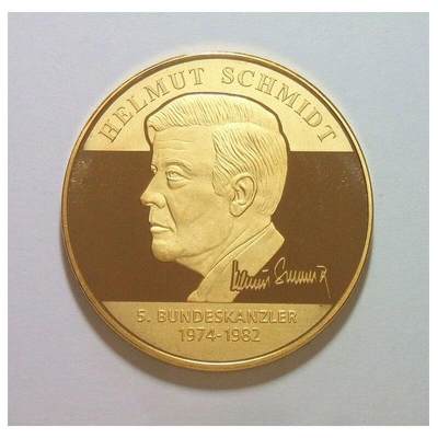 德国1982年总理施密特+鹰徽州徽高浮雕精制大镀金章 40MM - 德国1982年总理施密特+鹰徽州徽高浮雕精制大镀金章 40MM