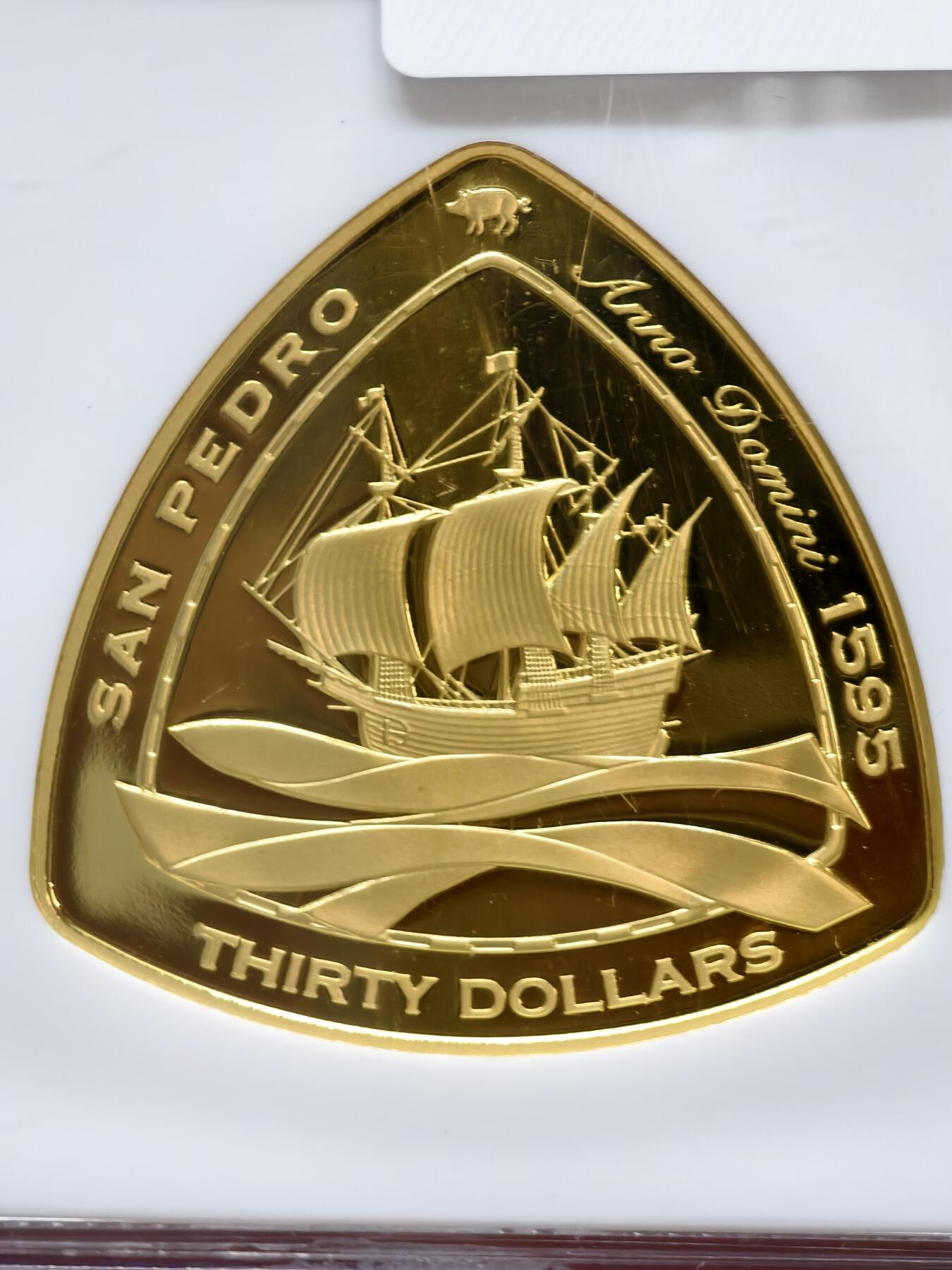 NGC-PF70UC英属百慕大2007年精制帆船三角异形金币