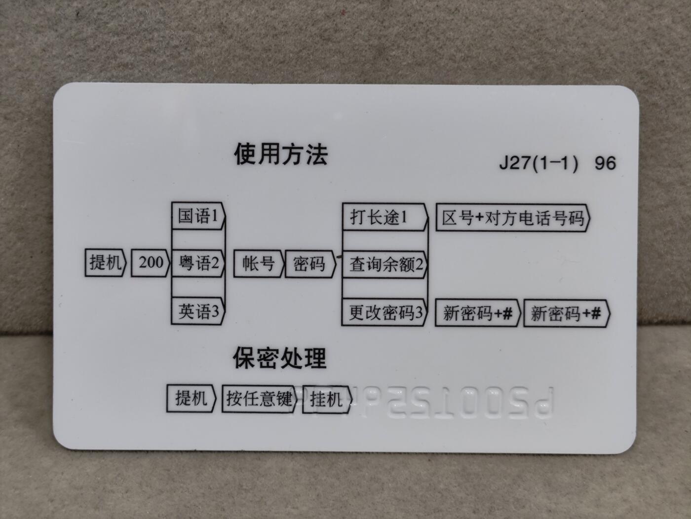 电话卡第三期 广东省邮电管理局200卡，96 J27，元旦