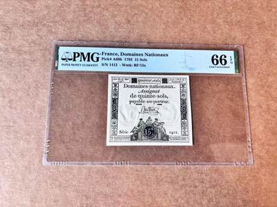 【Blue Auction】第692期——法国纸币专场Part II (Pre 1965) - 法国 1793年15索尔  PMG66EPQ 带刚戳防伪 