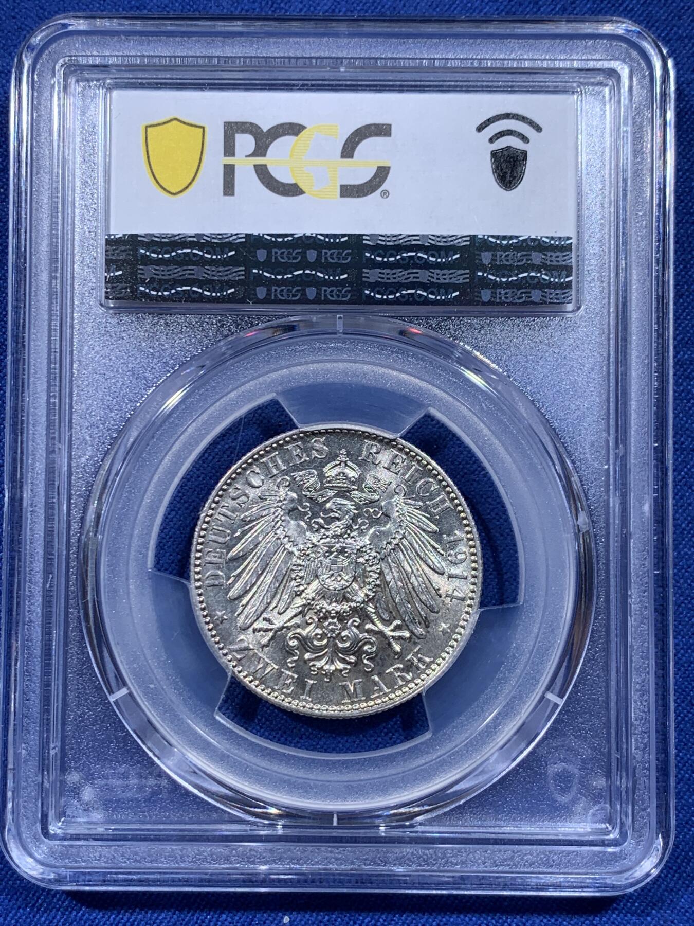 《竞宝斋》第399场 周日，周一，2场连拍 （全场包邮） PCGS MS63 德国 1914年 萨克森 奥古斯特三世 2马克银币