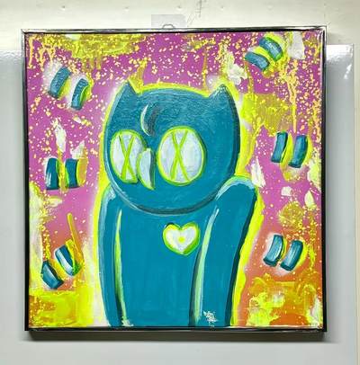零元拍：歪歪亲笔签名丙烯原画作品，作品名称：《霓虹夜语者》 - 零元拍：歪歪亲笔签名丙烯原画作品，作品名称：《霓虹夜语者》
