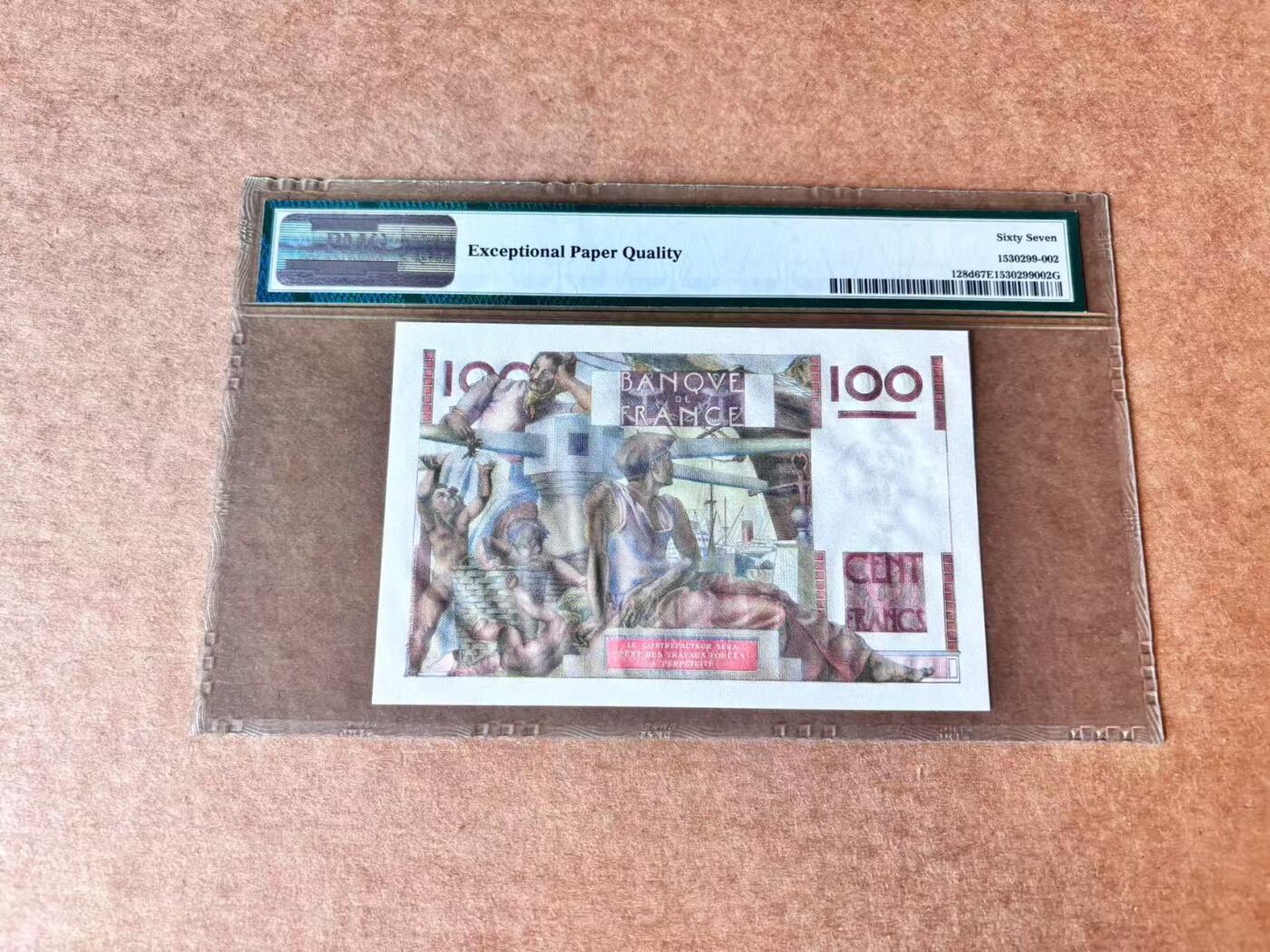 【Blue Auction】第692期——法国纸币专场Part II (Pre 1965) 【p128d】法国 1954年100法郎 PMG67EPQ 高分