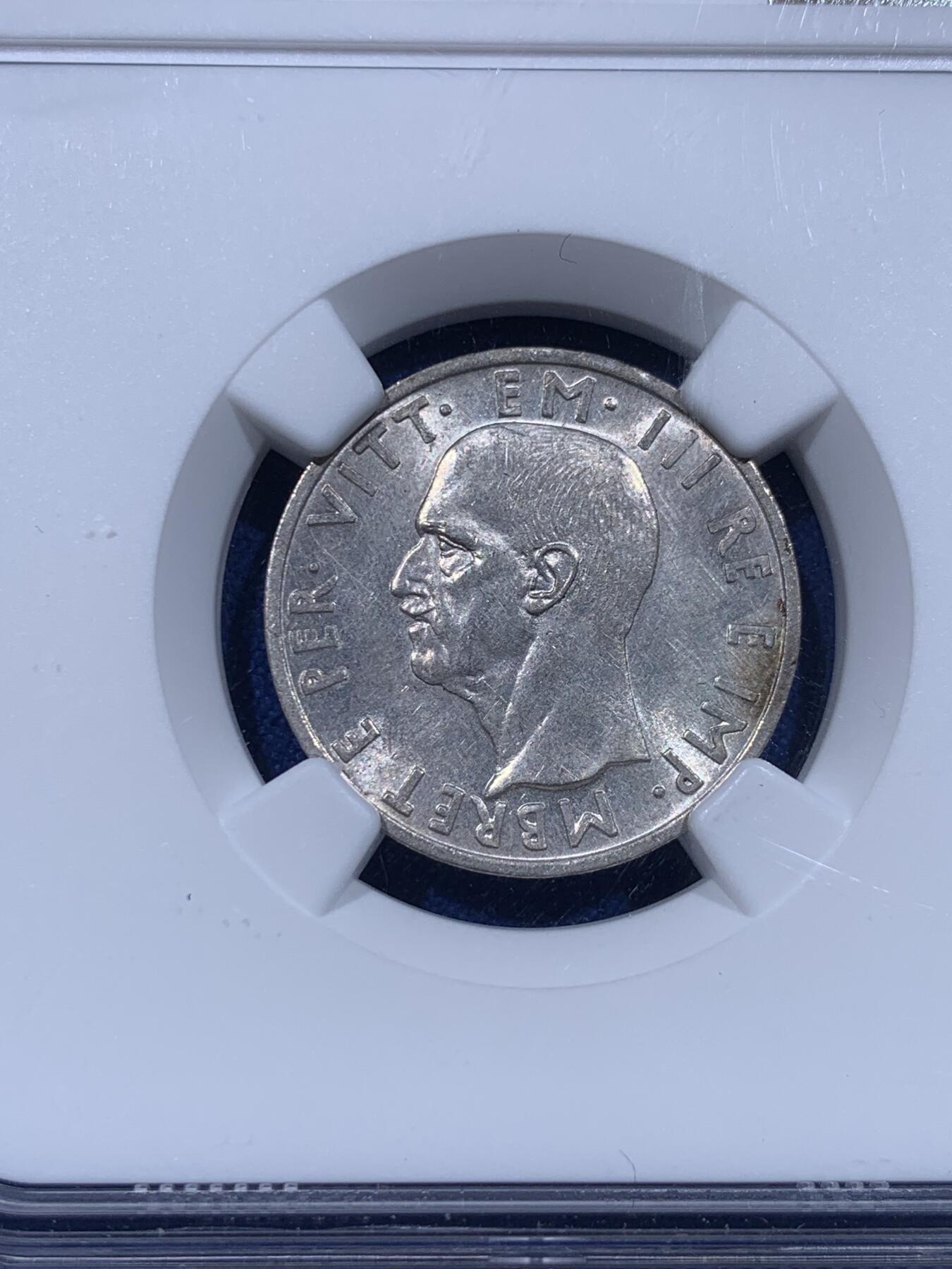 《竞宝斋》第399场 周日，周一，2场连拍 （全场包邮） NGC UNC 意属阿尔巴尼亚 1939年5列克银币 好品难得
