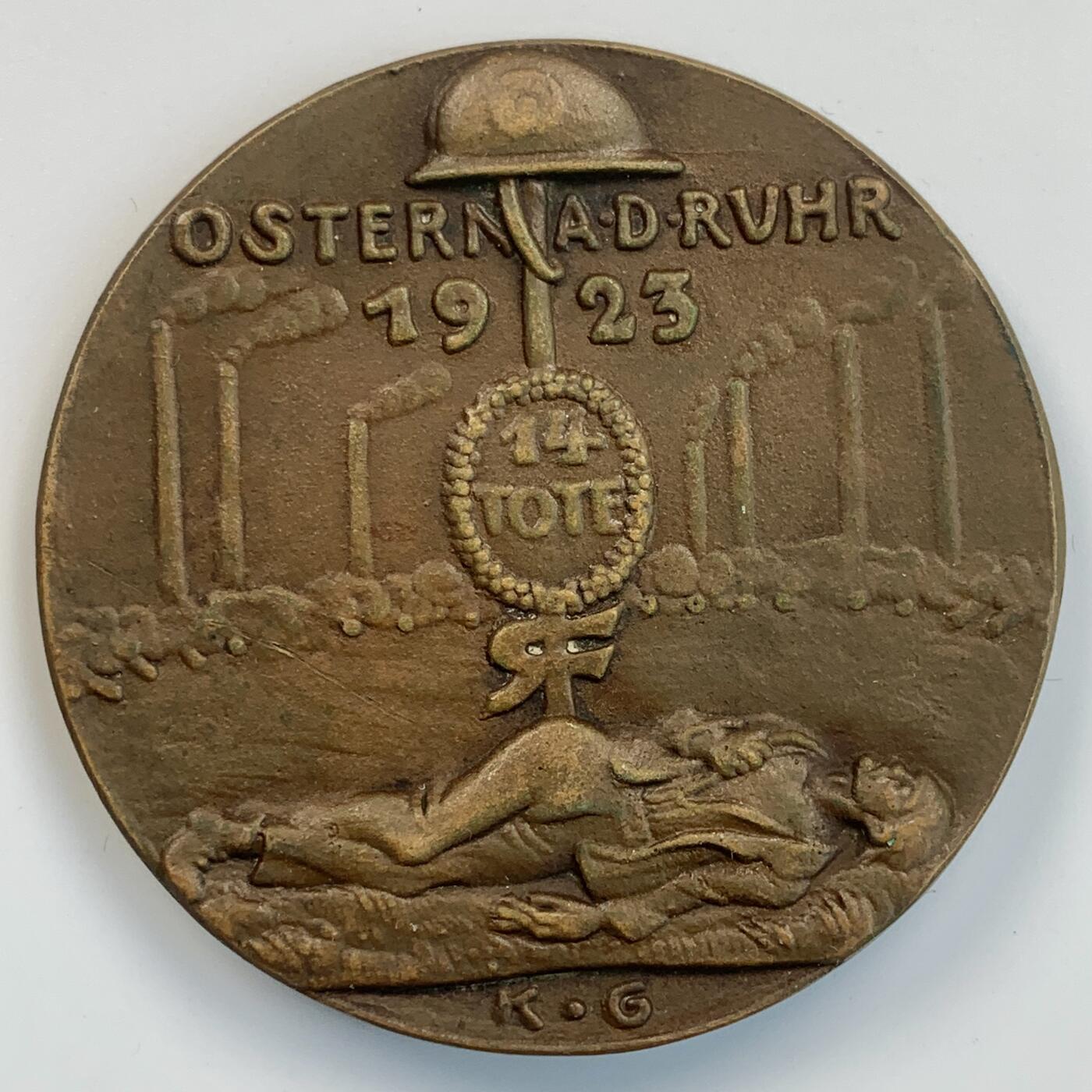 掌中浮雕-藏着的欧洲第031场 德国章牌大师卡尔.哥茨作品：1923年德国埃森鲁特利宣誓铜章，61mm，少见品种