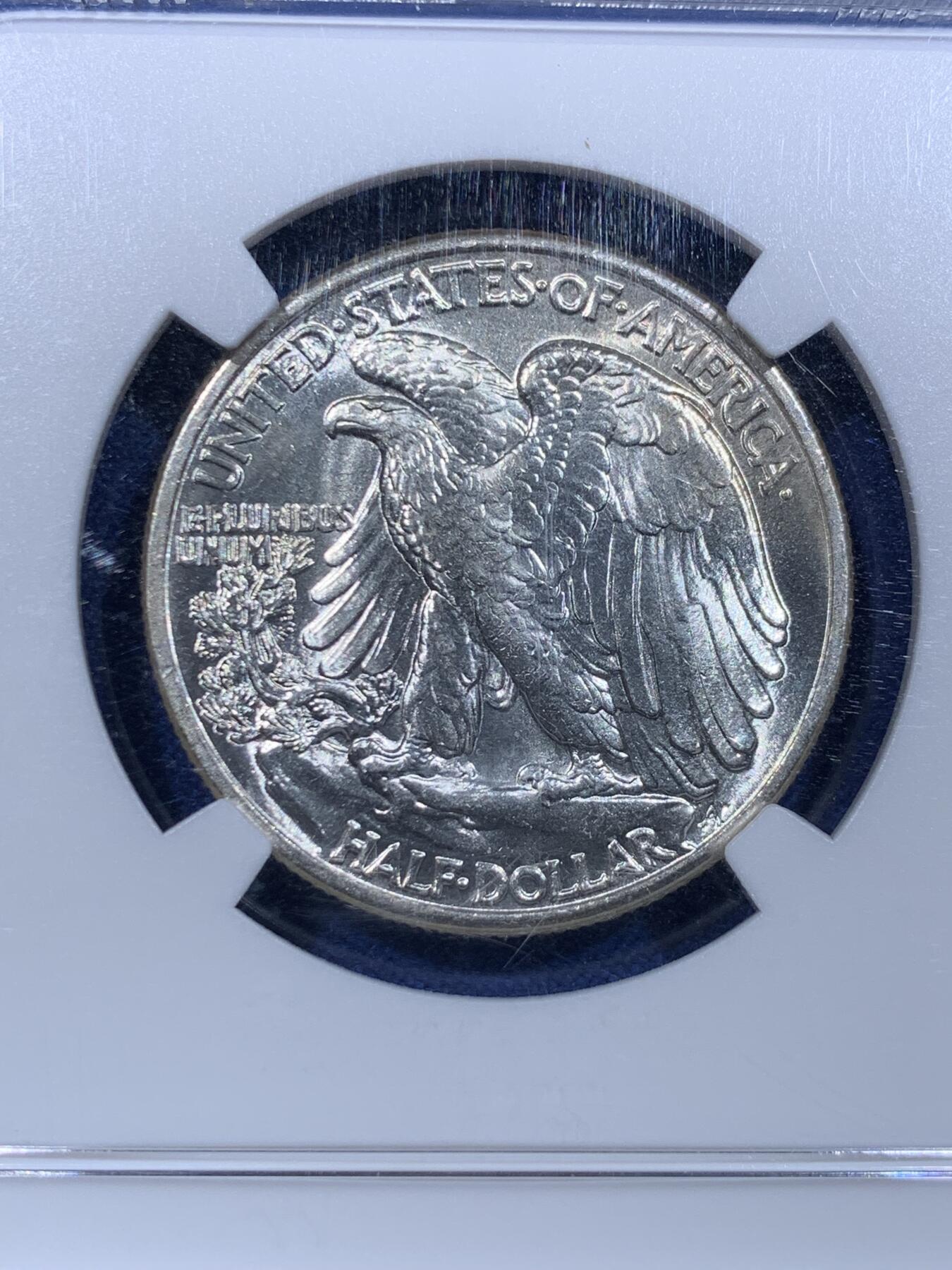 《竞宝斋》第399场 周日，周一，2场连拍 （全场包邮） NGC MS64 美国 1943年 50美分 行走女神银币