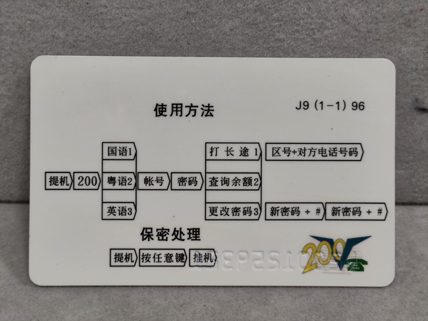 电话卡第三期 广东省邮电管理局200卡96 J9， 中国伟人-邓小平