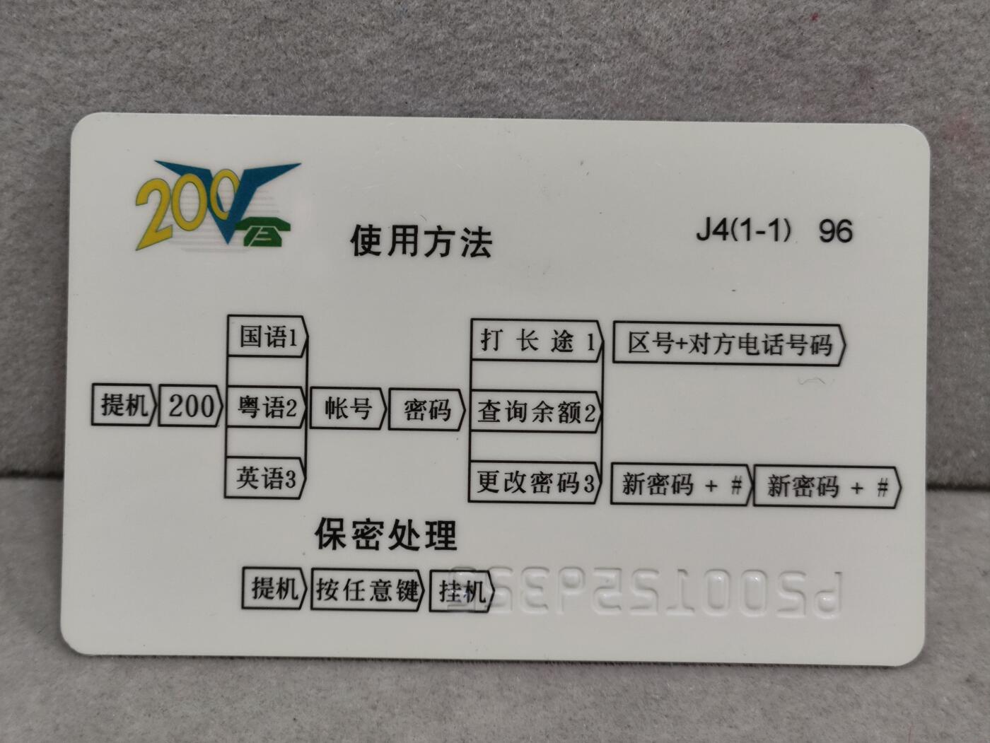 电话卡第三期 广东省邮电管理局200卡96 J4， 中国历史文化名城96博览会广州首届纪念卡