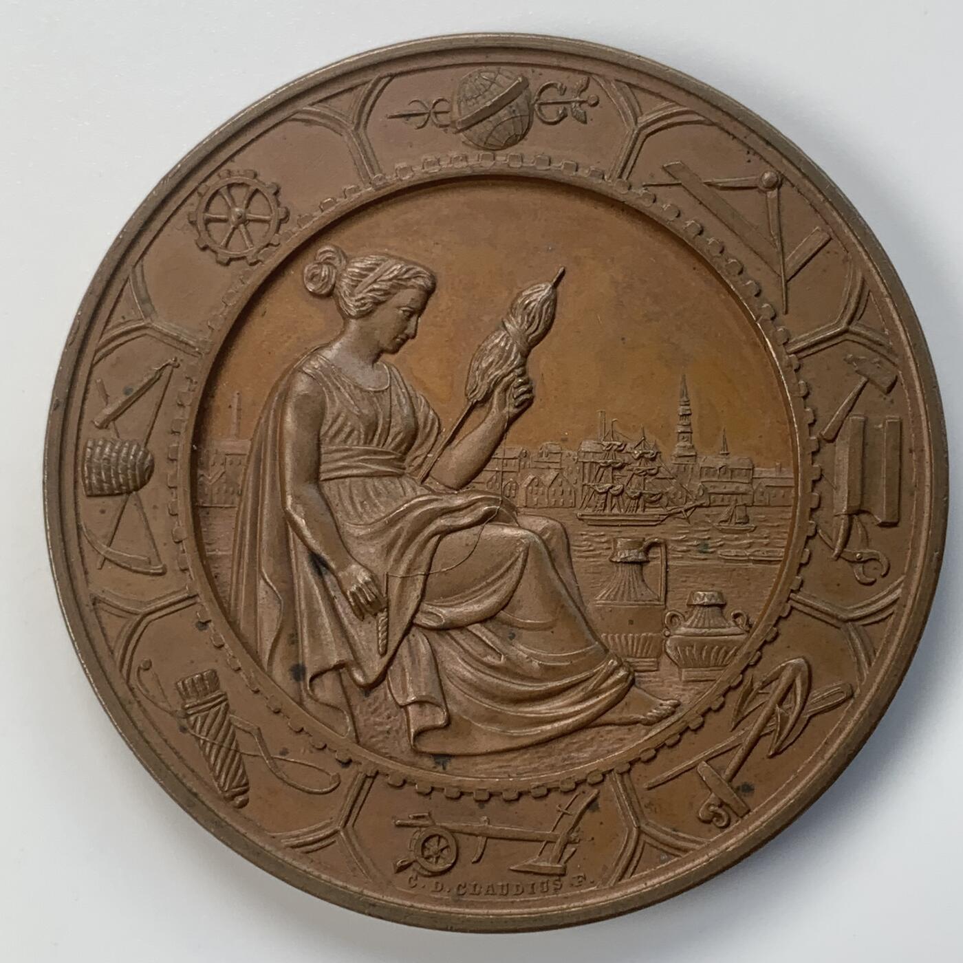 掌中浮雕-藏着的欧洲第031场 1869年德国汉堡阿尔托纳区展览会纪念铜章，60mm，原盒