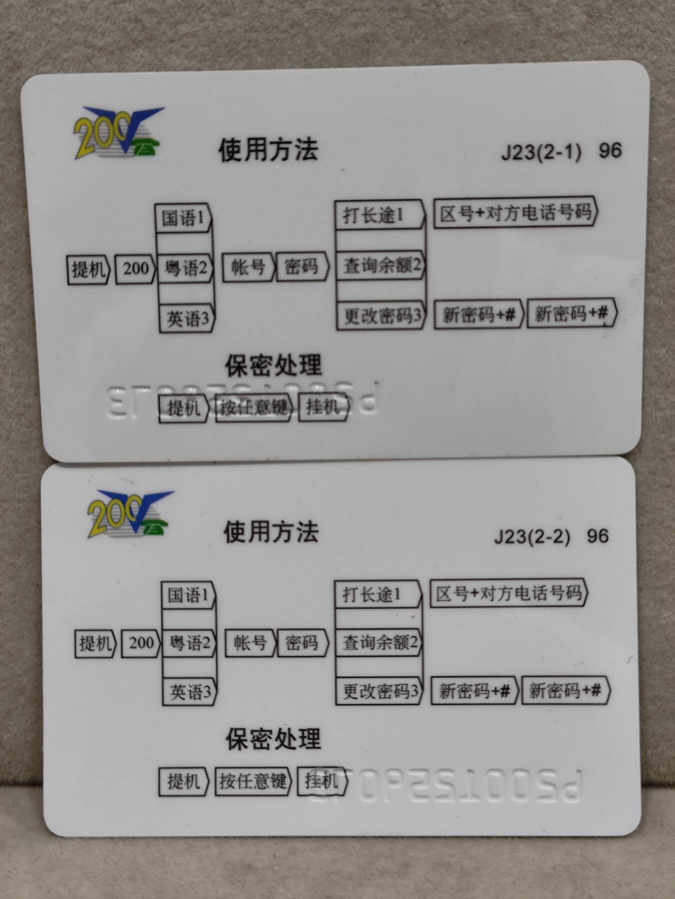 电话卡第三期 广东省邮电管理局200卡，96 J23，中国古代名画家-唐寅，2枚一套全