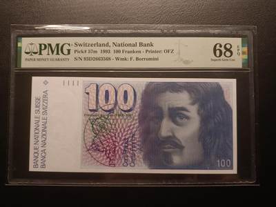 2025七月第一期（总第183期） - 瑞士1993年100法郎PMG68epq无47，亚军分仅一张更高，数学家博洛米尼