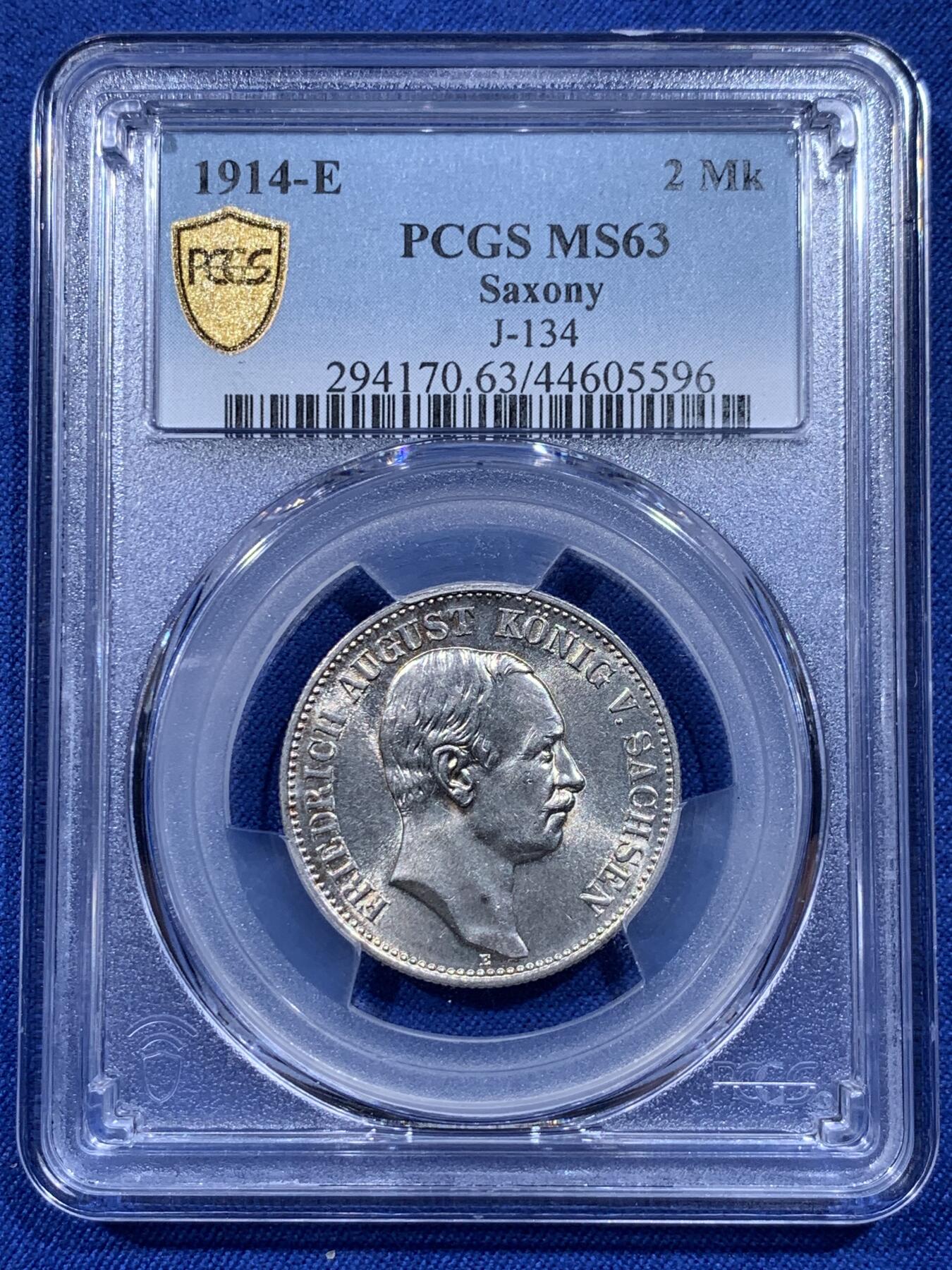 《竞宝斋》第399场 周日，周一，2场连拍 （全场包邮） PCGS MS63 德国 1914年 萨克森 奥古斯特三世 2马克银币