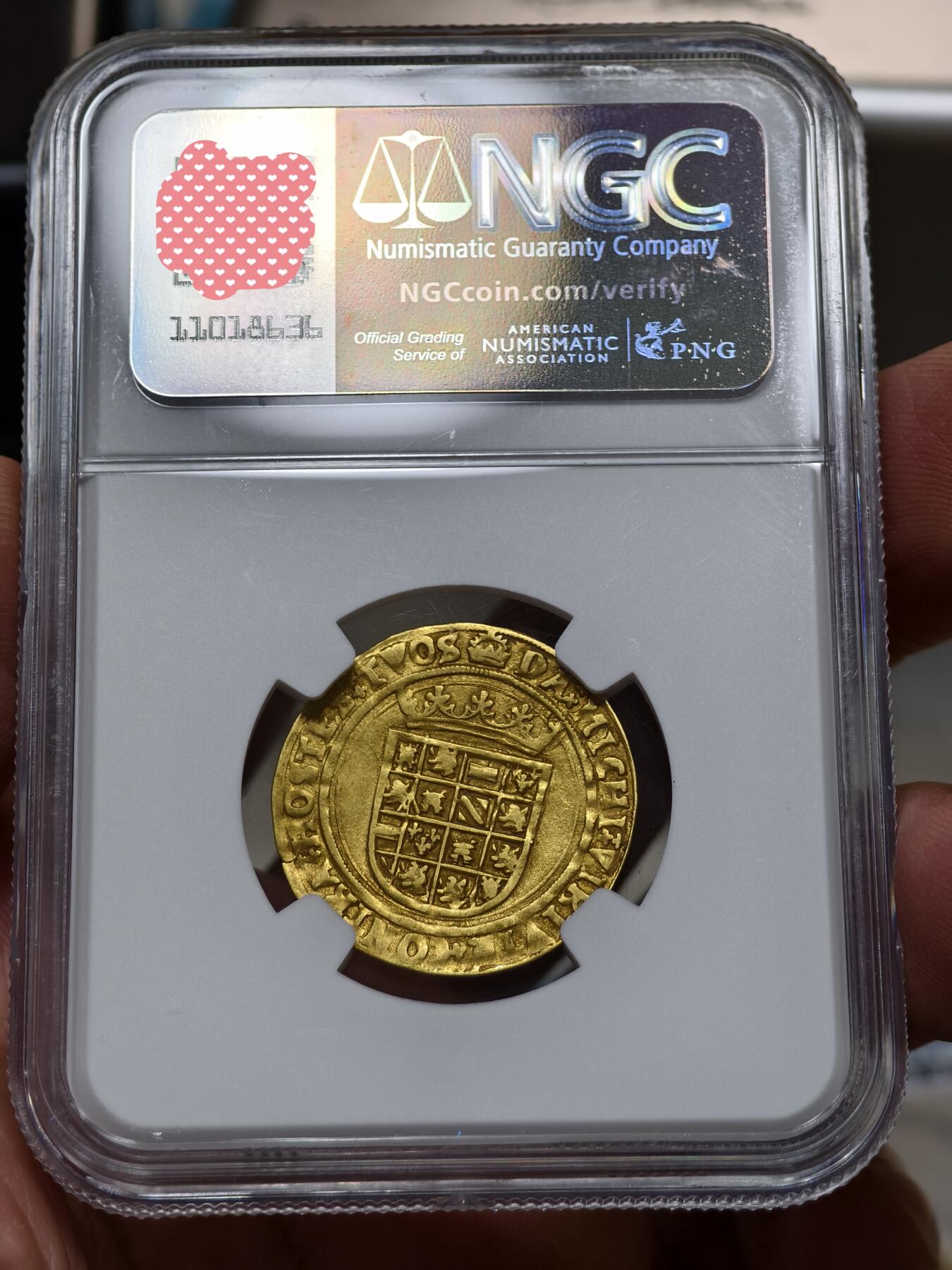 NGC-AU53神罗查理五世皇帝1506-55年布拉班特1/2金里亚尔金币