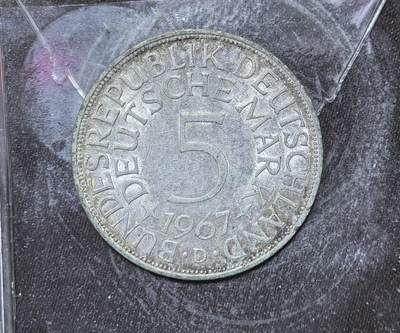 北京马甸外国币专卖第142期，外国币专场，陆续上拍，欢迎关注 -  德国1967年5马克银币 老鹰硬币 西德联邦德国29mm11.2g 625银