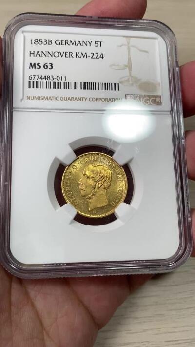 万国钱币拍卖第049期（万国夏季大拍） NGC MS63 1853年德国汉诺威乔治五世英式盾徽版5泰勒金币 国内首拍德系名品金5T 全深打转光品相 英式工艺登峰造极 更高分仅仅2枚