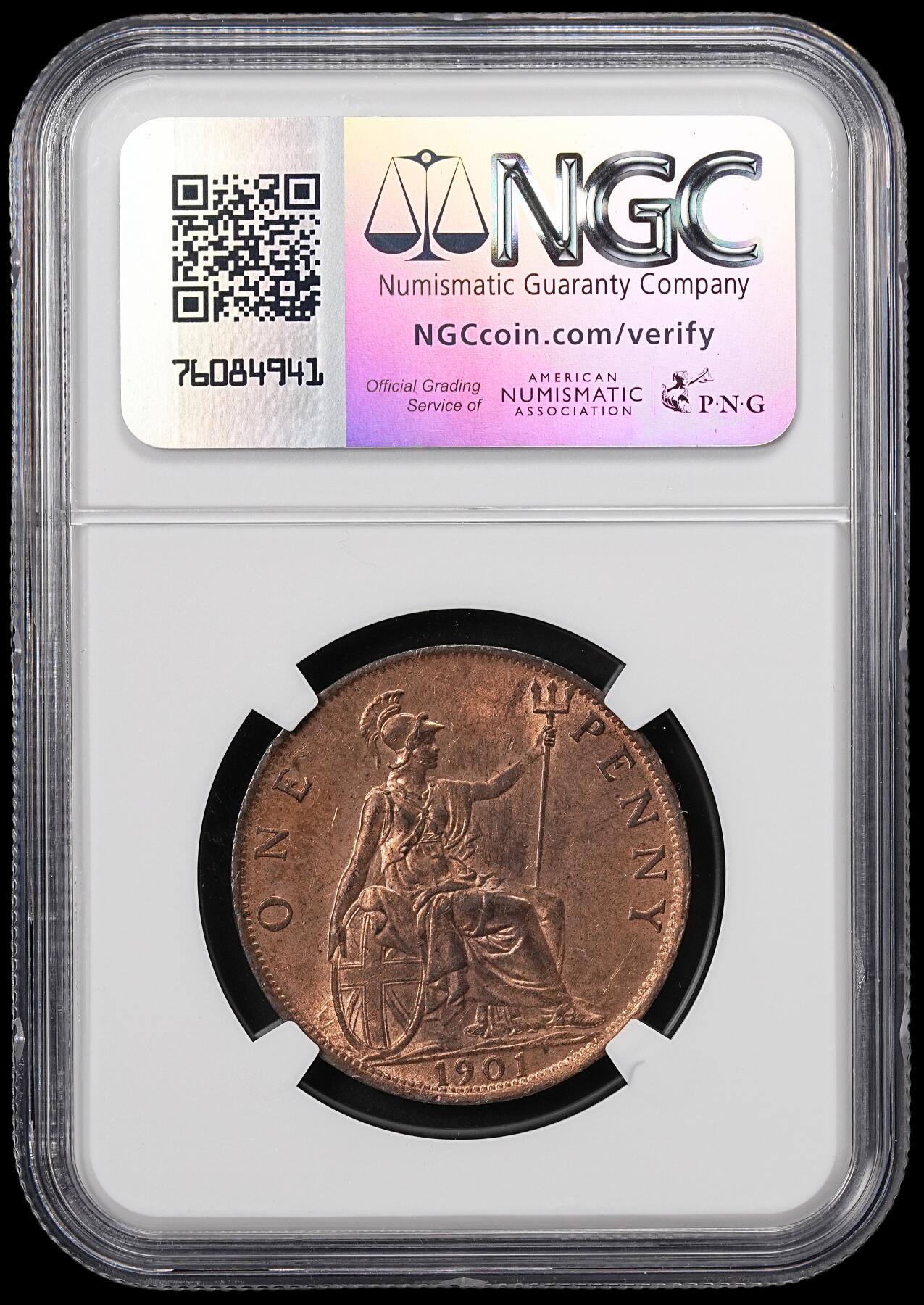 修遠堂世界钱币第七十七期 NGC MS62RB 1901年英国1便士铜币