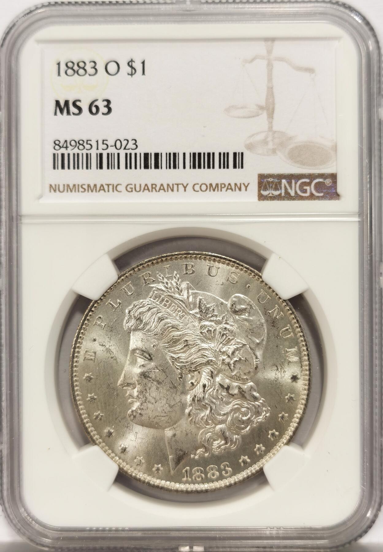 博洋堂世界钱币拍卖第130期（全场包邮） NGC MS63 美国1883年O版根银币，爆光BU品质，藏家必备品质