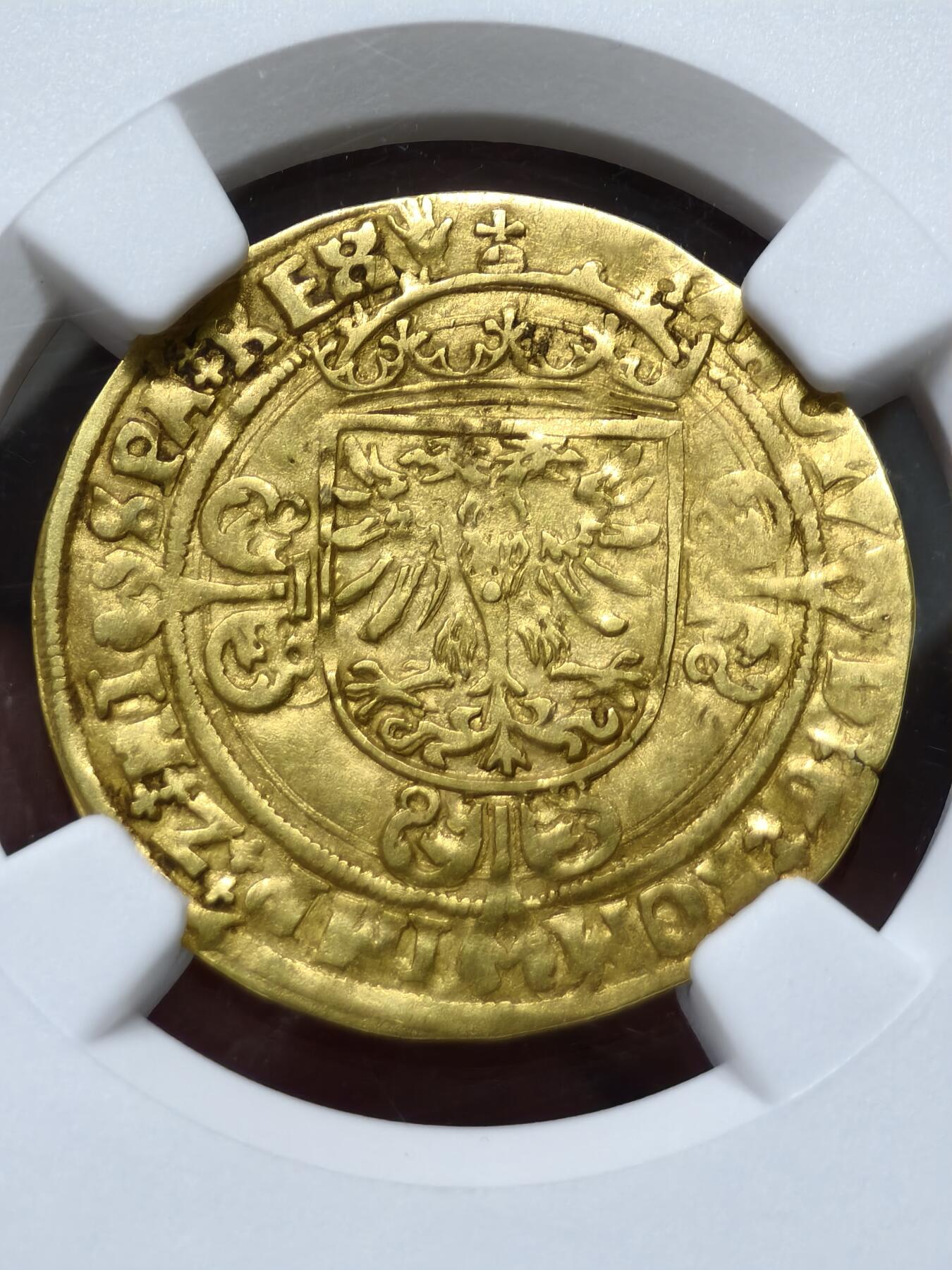 NGC-AU53神罗查理五世皇帝1506-55年布拉班特1/2金里亚尔金币