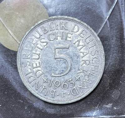 北京马甸外国币专卖第142期，外国币专场，陆续上拍，欢迎关注 - 德国1963年5马克银币 老鹰硬币 西德联邦德国29mm11.2g 625银