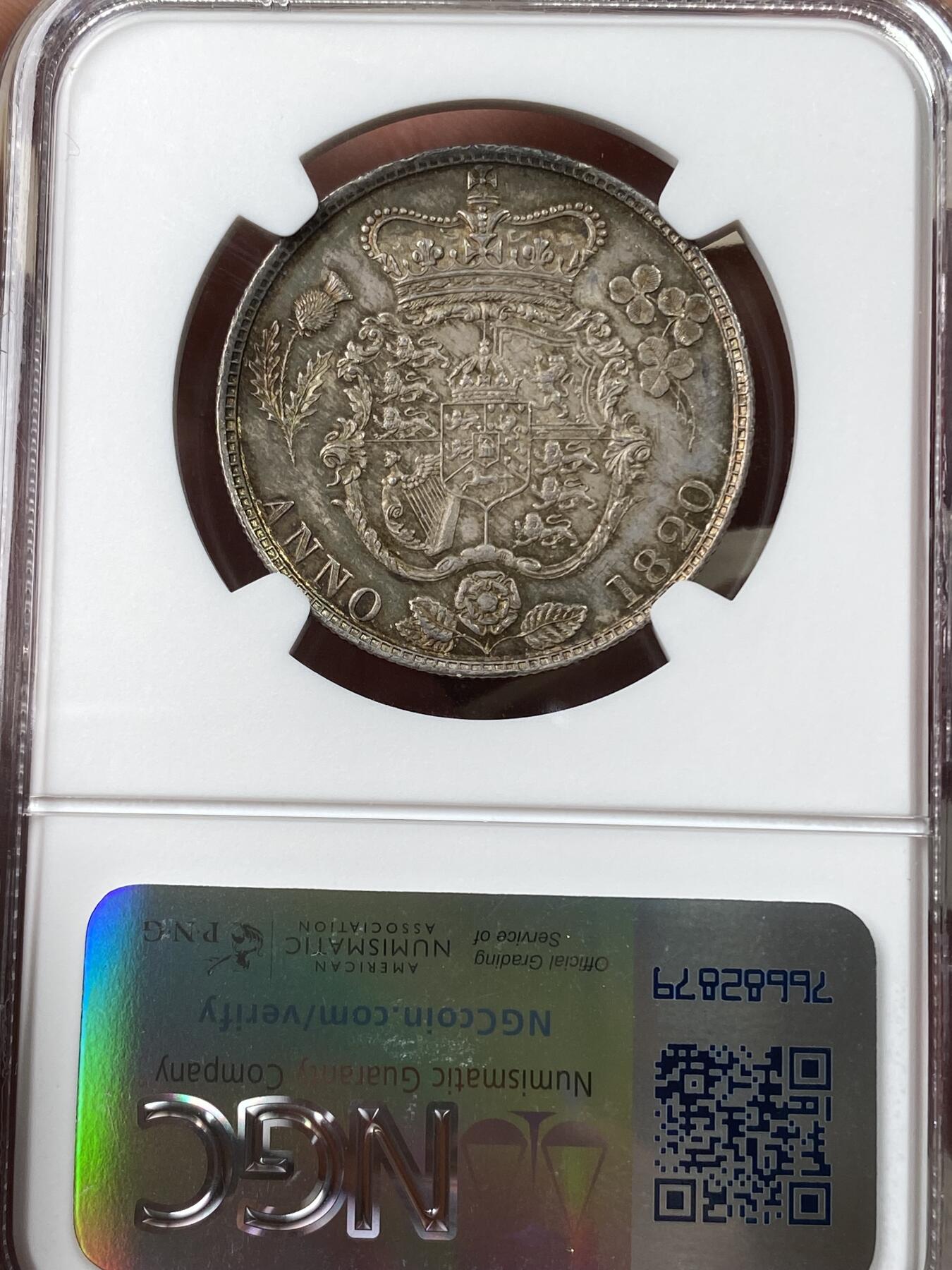 万国钱币拍卖第049期（万国夏季大拍） NGC MS64 1820英国乔治四世三花半克朗 丝滑转光英伦五彩 高分难得