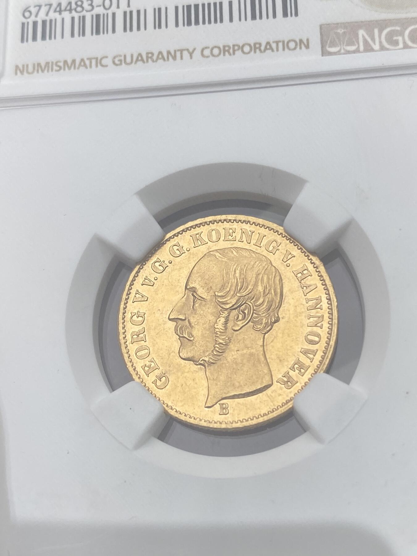 万国钱币拍卖第049期（万国夏季大拍） NGC MS63 1853年德国汉诺威乔治五世英式盾徽版5泰勒金币 国内首拍德系名品金5T 全深打转光品相 英式工艺登峰造极 更高分仅仅2枚