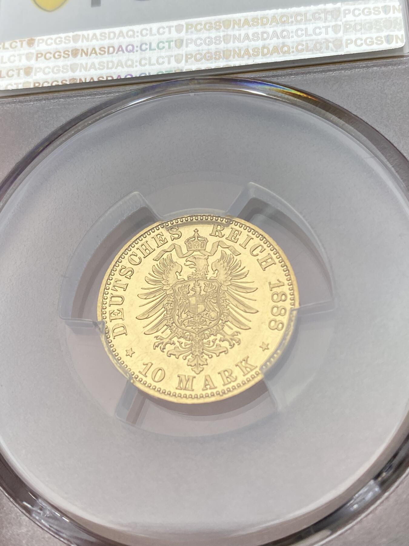 万国钱币拍卖第049期（万国夏季大拍） PCGS PR63CAM 1888年德国普鲁士三皇之年腓特烈三世10马克金币 罕见精制弗三短翅金币 精制黄金纯黑镜面底板 3.98g 900金