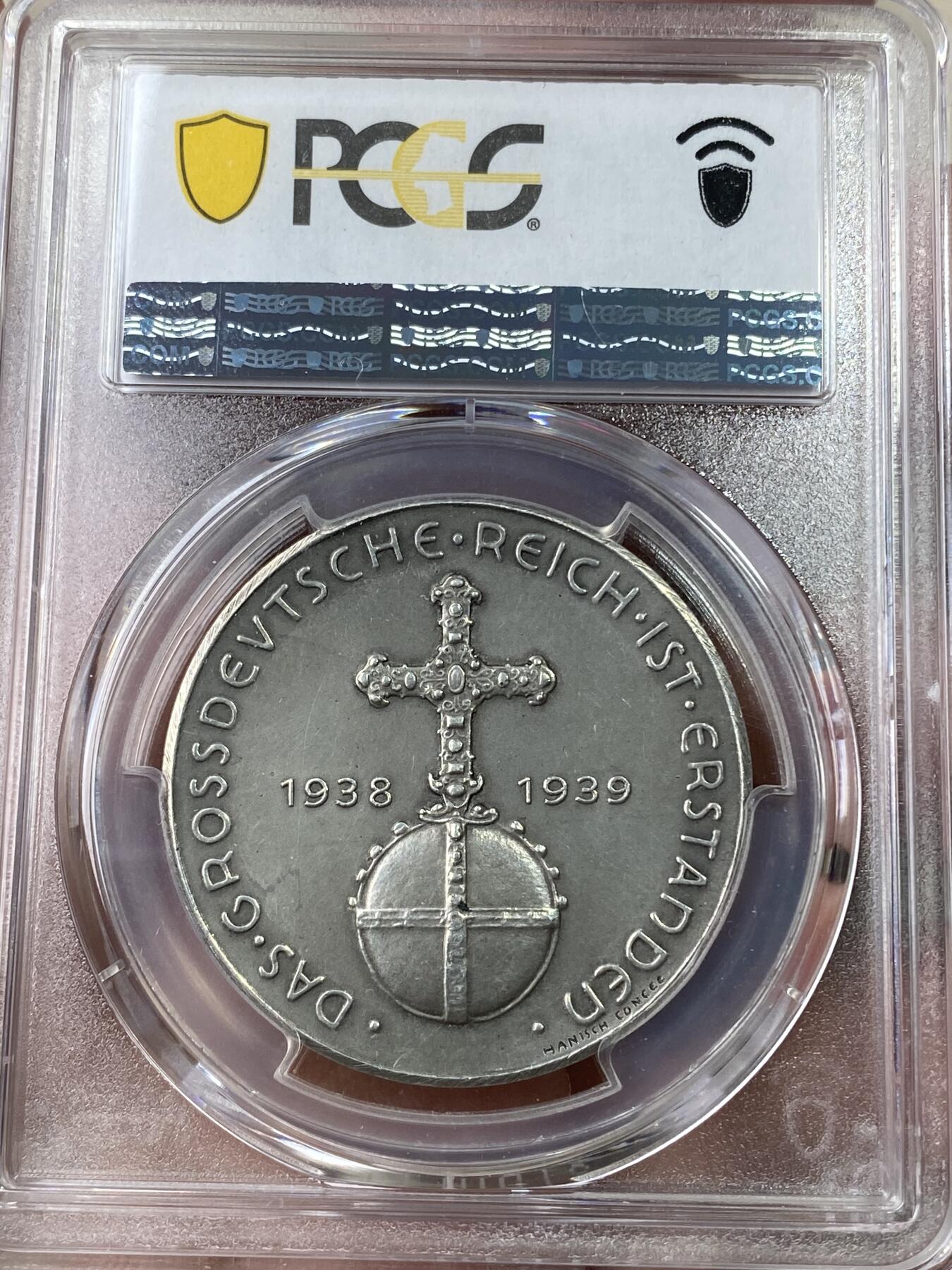 万国钱币拍卖第049期（万国夏季大拍） PCGS SP62 1939年德国民族社会主义工人党纪念吞并奥地利银章 少见的C-116无日期版本 原味品质 （原图请私信后台或自行查询官网）