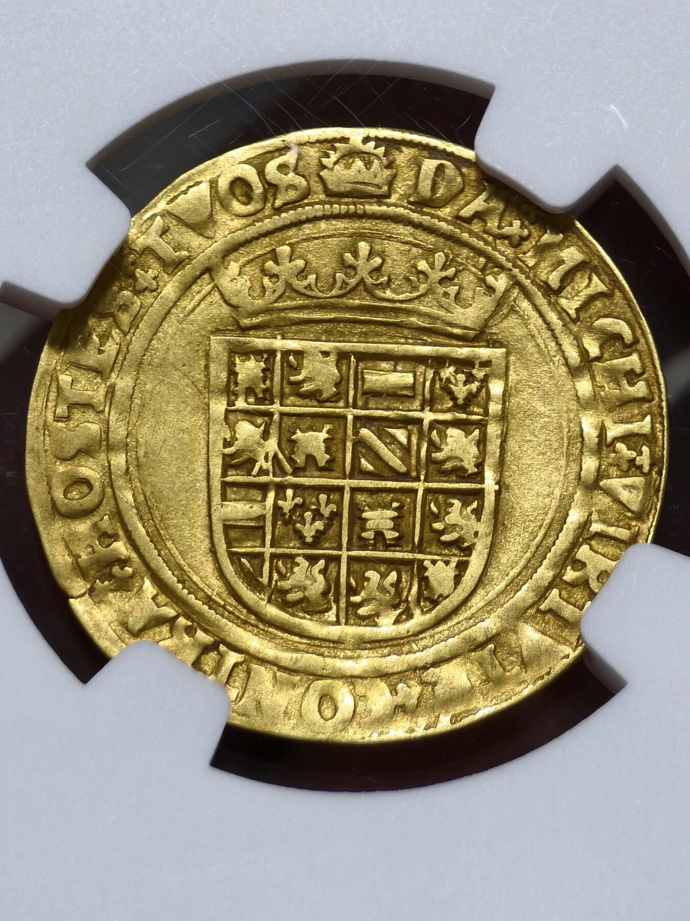 NGC-AU53神罗查理五世皇帝1506-55年布拉班特1/2金里亚尔金币