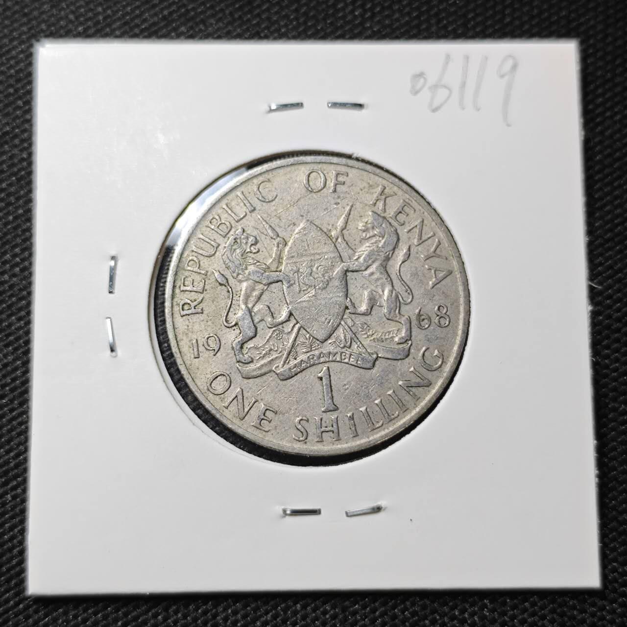KK钱币收藏小铺 第306期 2月预留时间 周末发货 1968肯尼亚1先令 开国头像无字版