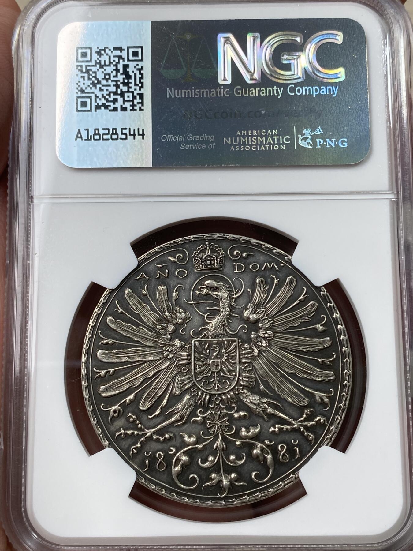 万国钱币拍卖第049期（万国夏季大拍） NGC MS62 1881年德国巴伐利亚慕尼黑射击节大银章 德射名品之一 天鹅绒黑彩状态赞