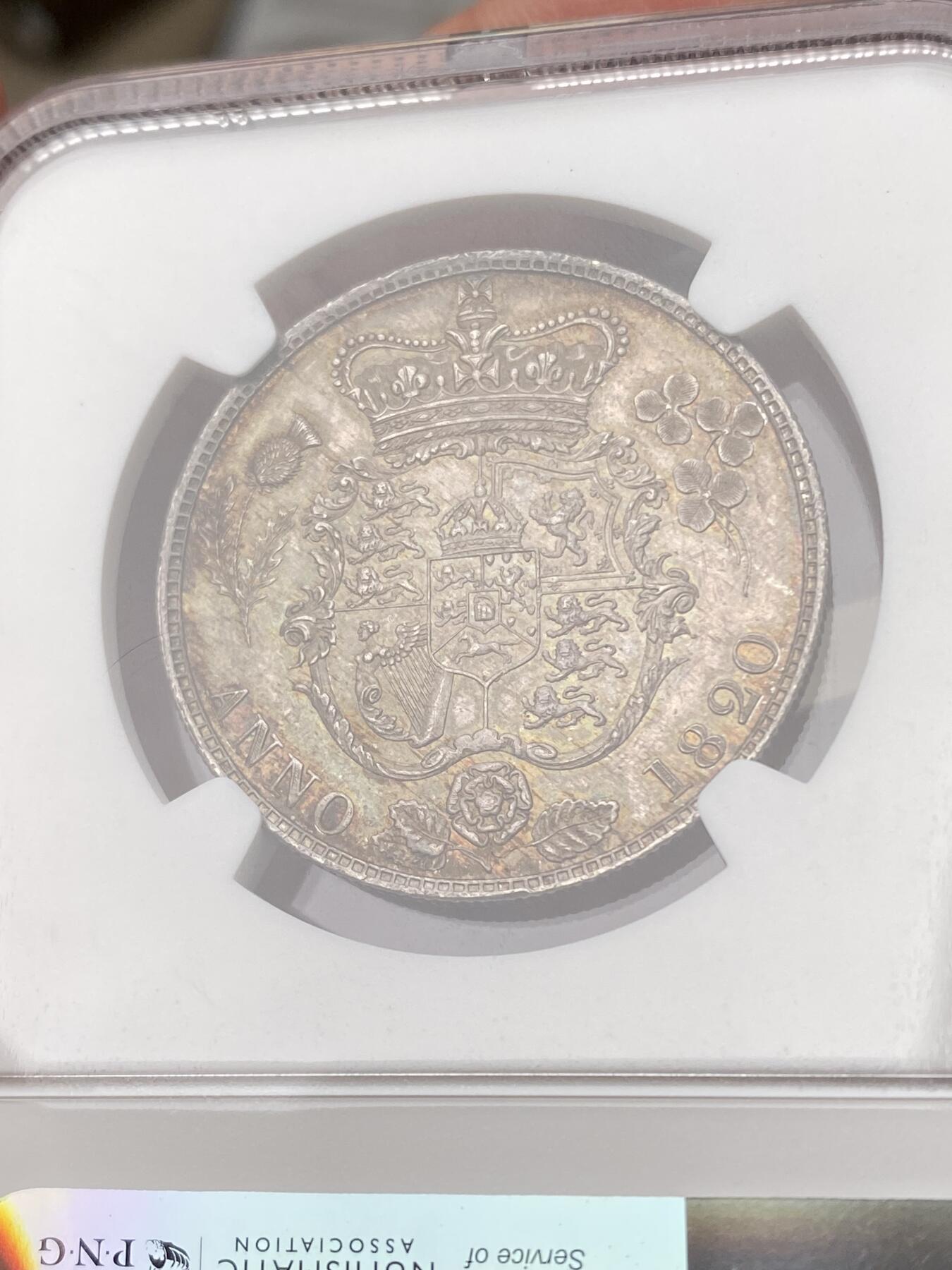 万国钱币拍卖第049期（万国夏季大拍） NGC MS64 1820英国乔治四世三花半克朗 丝滑转光英伦五彩 高分难得