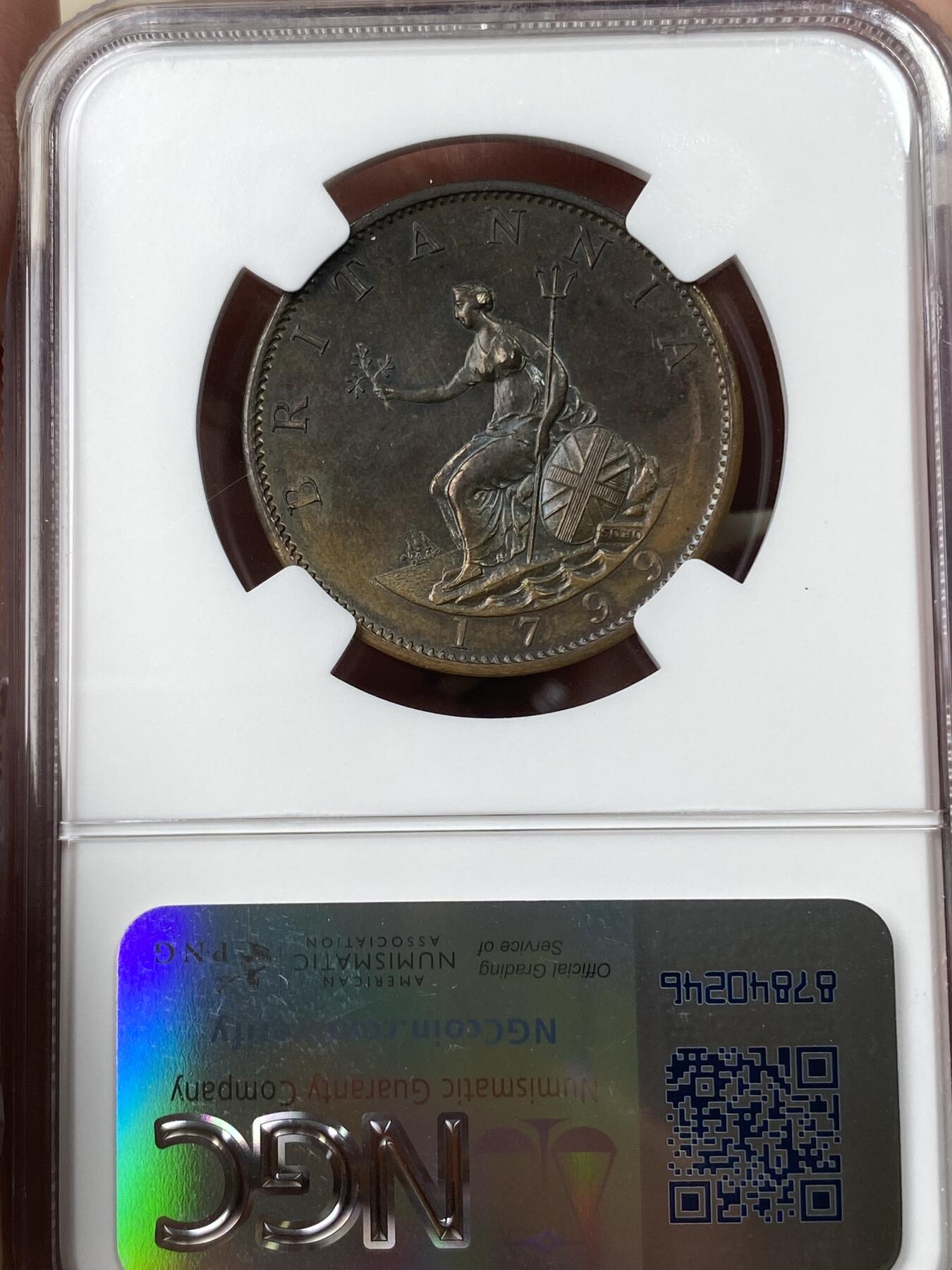 万国钱币拍卖第049期（万国夏季大拍） NGC MS62 1799英国乔治三世半便士铜币 SOHO厂出品 领先时代的工艺