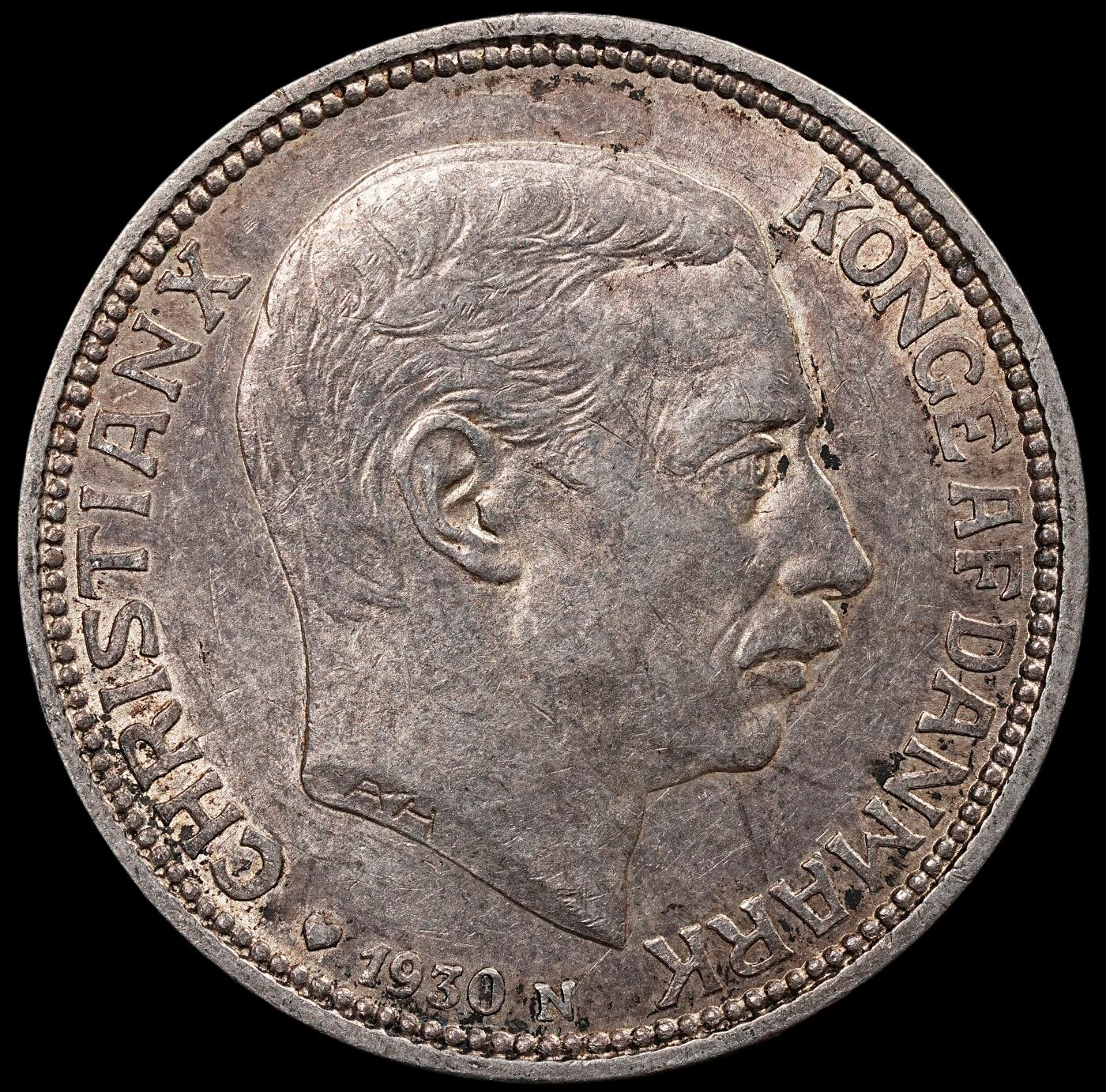 修遠堂世界钱币第七十七期 1930年丹麦国王60大寿纪念2克朗银币 15g，含银80%