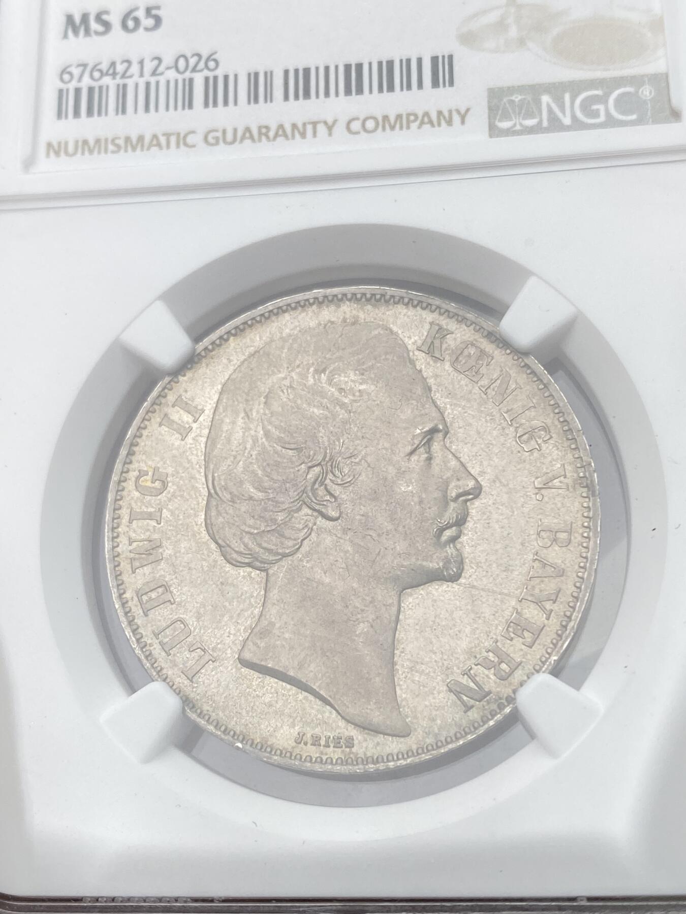 万国钱币拍卖第049期（万国夏季大拍） NGC MS65 1871年德国巴伐利亚路德维希二世普法战争胜利泰勒 欧陆青灰色包浆 邮票光泽底板 顶级BU收藏级状态