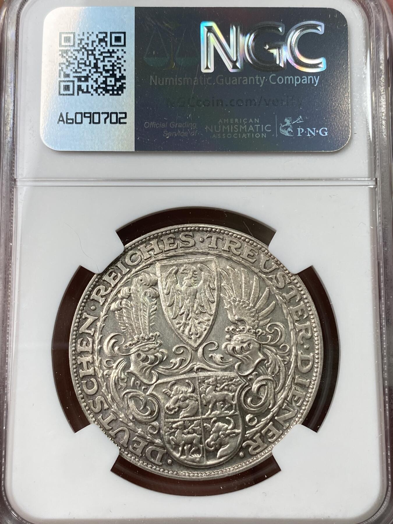 万国钱币拍卖第049期（万国夏季大拍） NGC MS63 1927年德国魏玛共和国兴登堡总统80大寿5马克币章 卡尔哥茨作品 原味银霜感极强